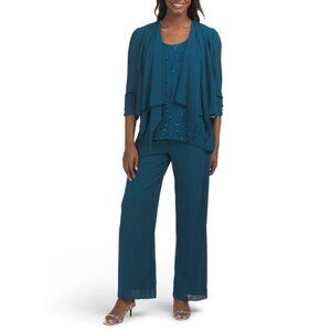 ALEX EVENINGS Peacock 3pc Pantsuit Set